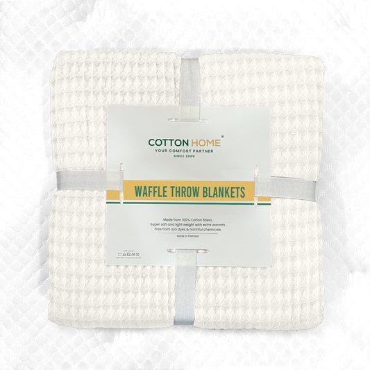 Waffle Weave Blanket 100% Cotton Geometric Throw Blanket 200x230 White
