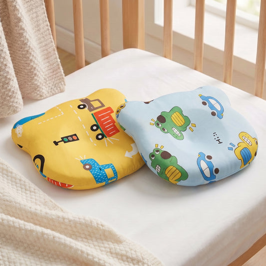 Memory Foam Baby Pillow Pack of 2 Soft Cotton Removable Cover 25x20 cm Blue Yellow
