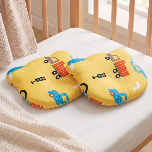 Memory Foam Baby Pillow Pack of 2 Soft Cotton Removable Cover 25x20 cm Yellow