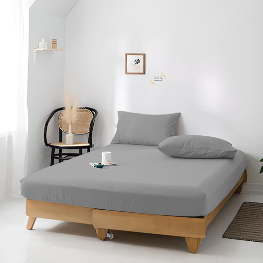 High Quality Grey Cotton Jersey Queen 3 Piece Fitted Sheet Set 180x200+30cm with Deep Pockets and 2 Pillow Case - Cotton Home