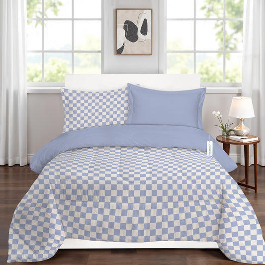 Premium Cotton 4PC Bedding Set Kids Comforter Set 160x220cm Blue Blocks