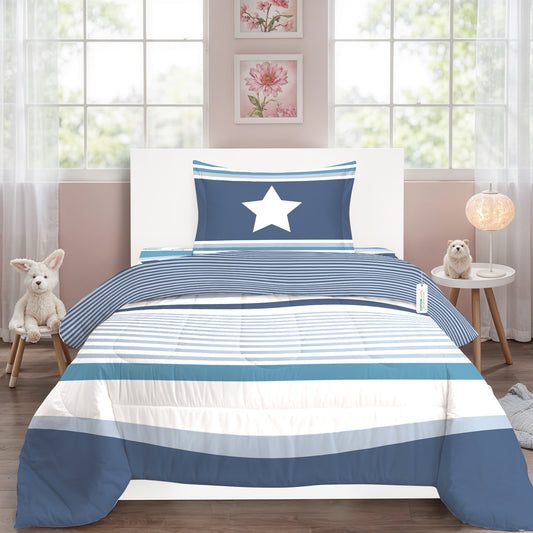 Premium Cotton 3PC Bedding Set Kids Comforter Set 135x220cm Cosmic Lines