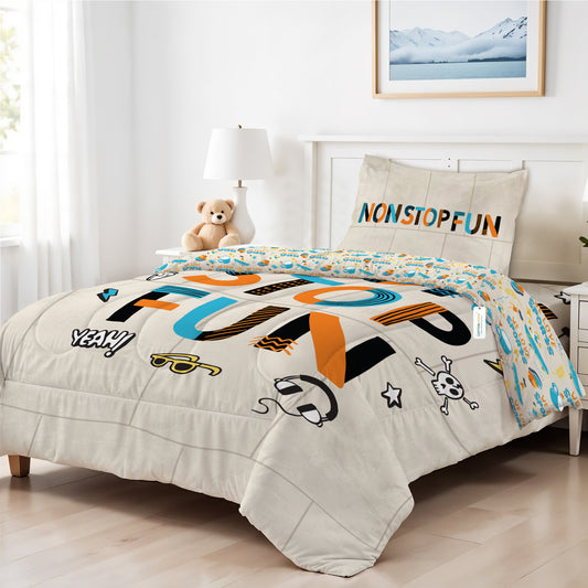 Premium Cotton 3PC Bedding Set Kids Comforter Set 135x220cm Non Stop Fun