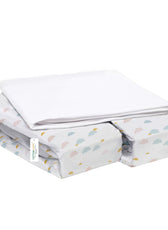 Premium Cotton 3-Piece Baby Crib Bedding Set (120x60 cm) Fitted Baby Mattress Sheets and Protector Pastel Clouds