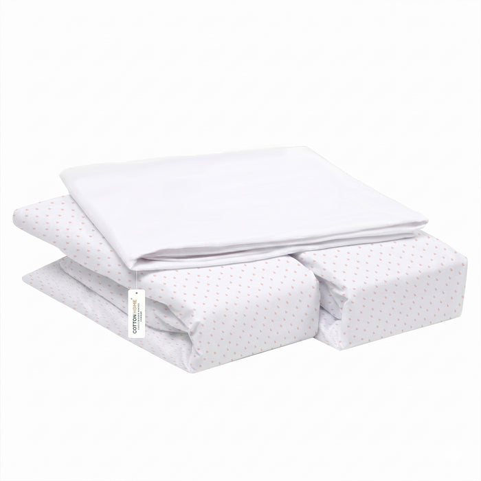 Premium Cotton 3-Piece Baby Crib Bedding Set (120x60 cm) Fitted Baby Mattress Sheets and Protector Pastel Clouds