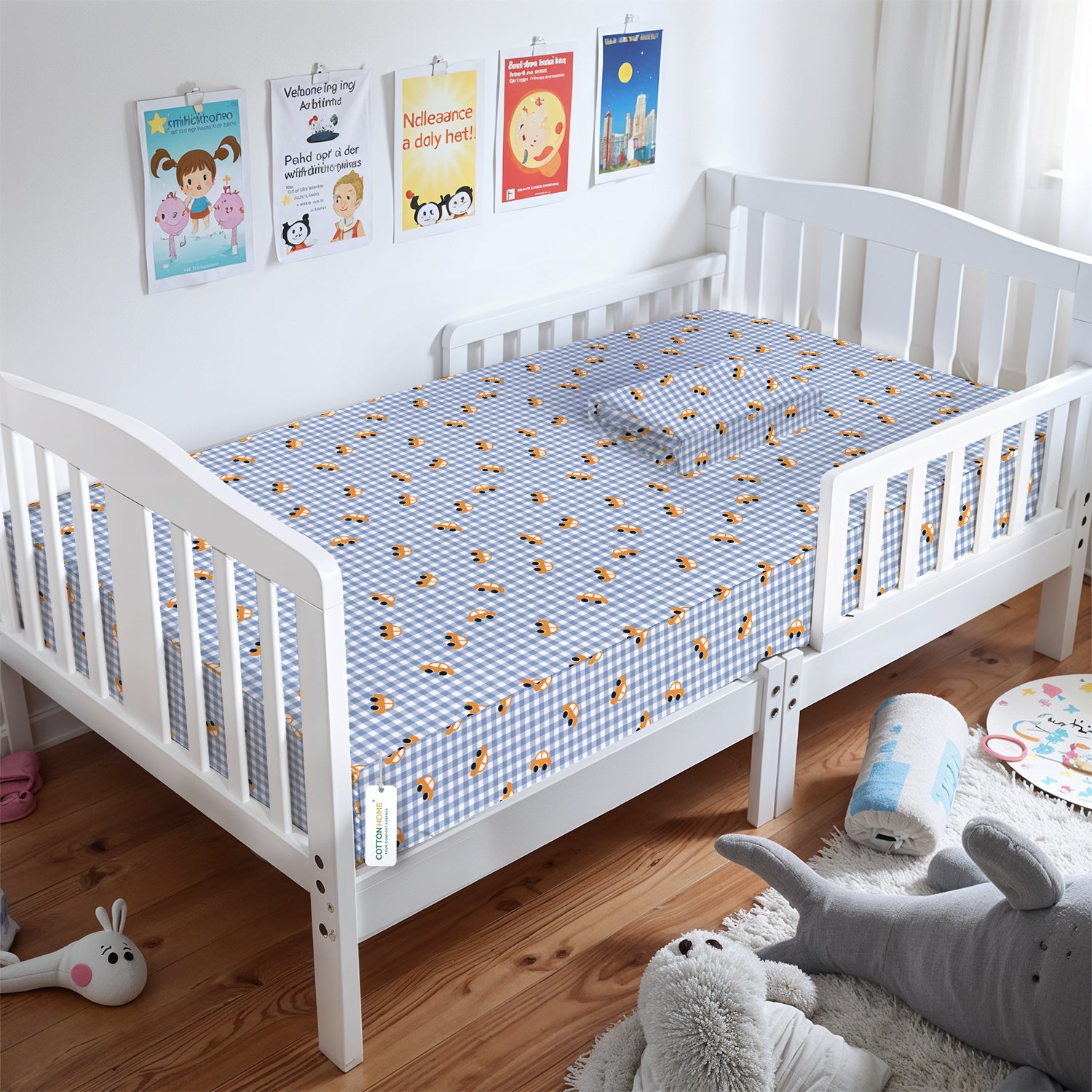 Premium Cotton 2PC Crib Sheets (120x60 cm) Soft, Breathable, Fitted Baby Mattress Sheets Little Cars