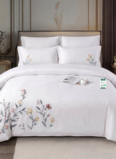 Embroidered 6-Piece King Duvet Cover Set Floral Flowers Microfiber Bedding Set 220×240cm