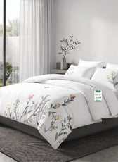 Embroidered 6-Piece King Duvet Cover Set Floral Flowers Microfiber Bedding Set 220×240cm