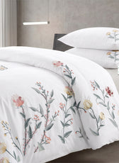 Embroidered 6-Piece King Duvet Cover Set Floral Flowers Microfiber Bedding Set 220×240cm