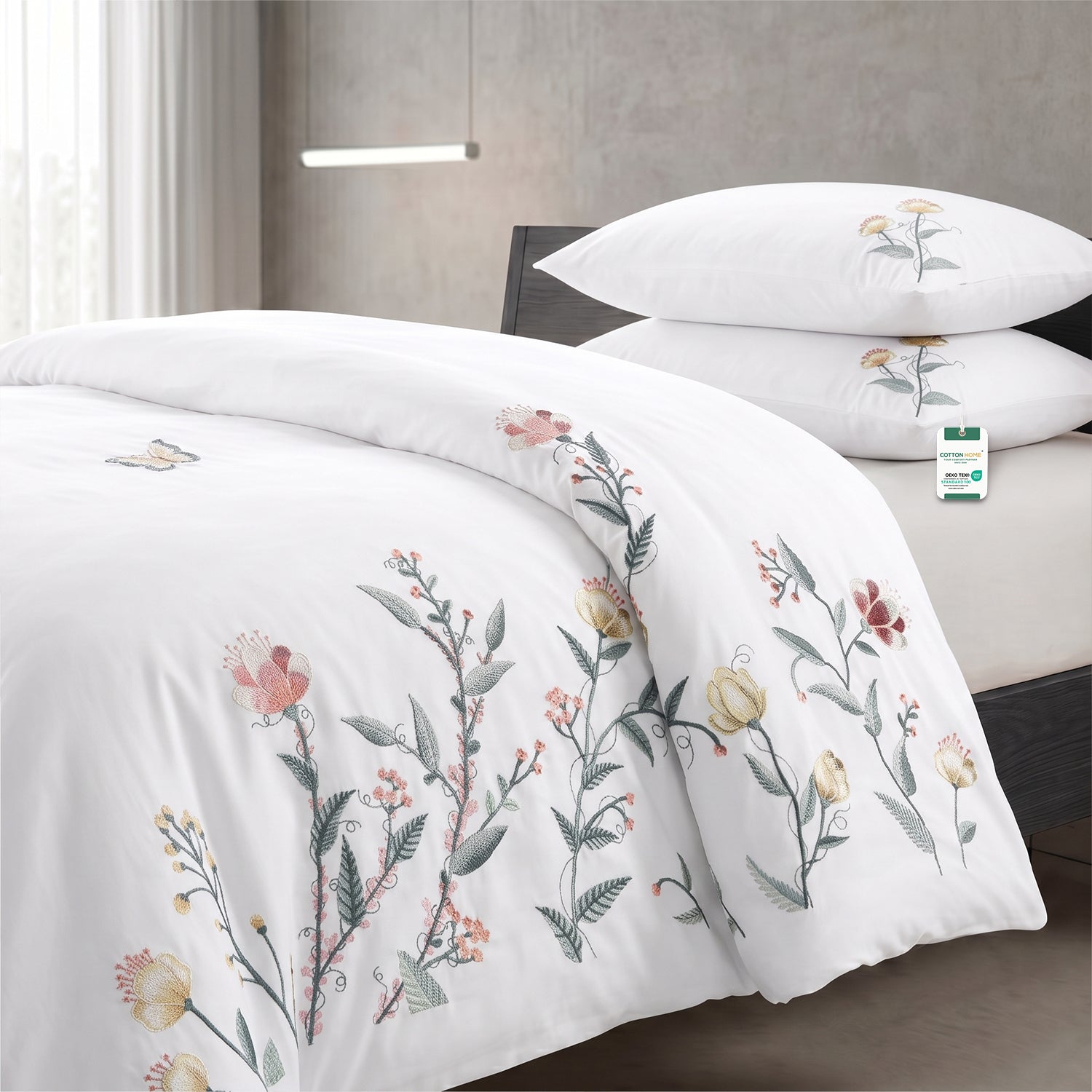 Embroidered 6-Piece King Duvet Cover Set Floral Flowers Microfiber Bedding Set 220×240cm
