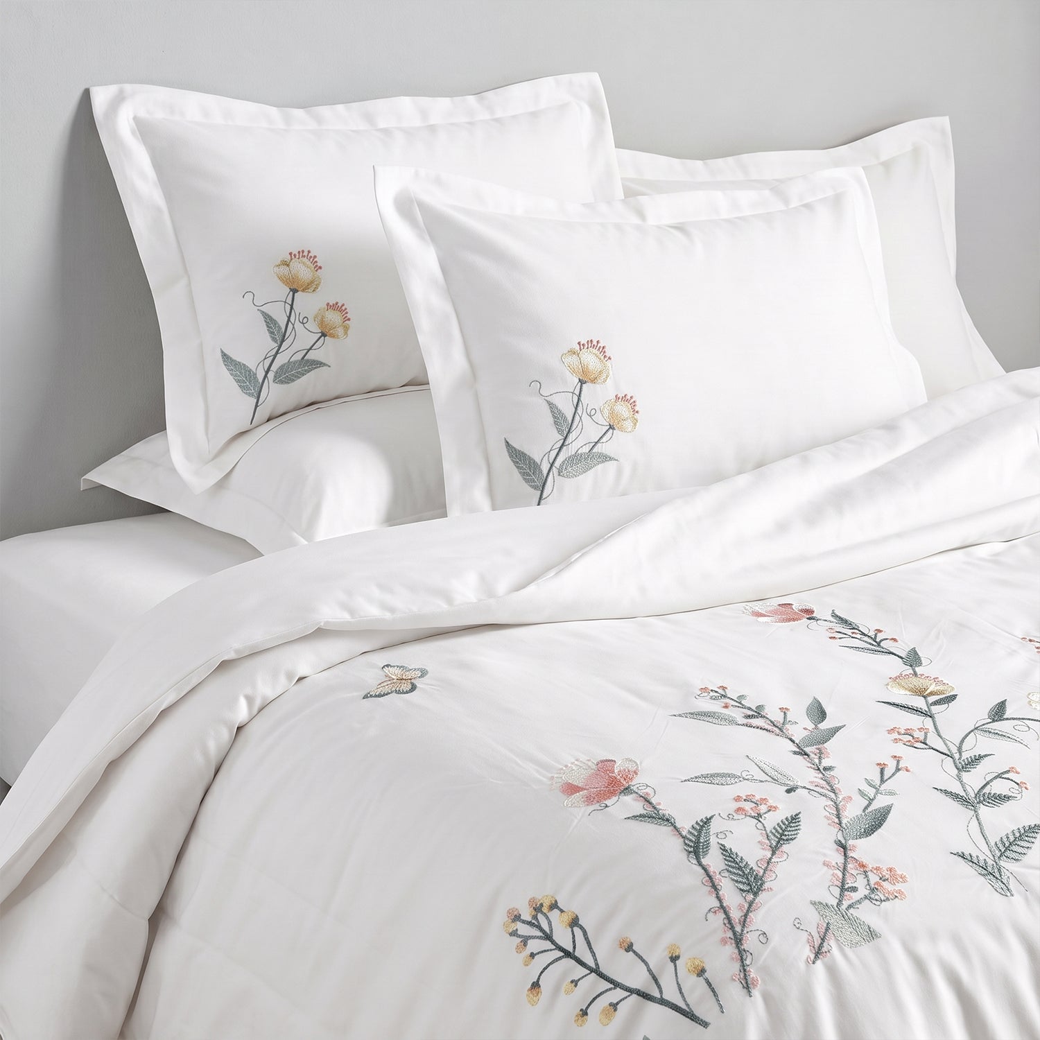 Embroidered 6-Piece King Duvet Cover Set Floral Flowers Microfiber Bedding Set 220×240cm