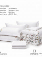 Embroidered 6-Piece King Duvet Cover Set Floral Flowers Microfiber Bedding Set 220×240cm