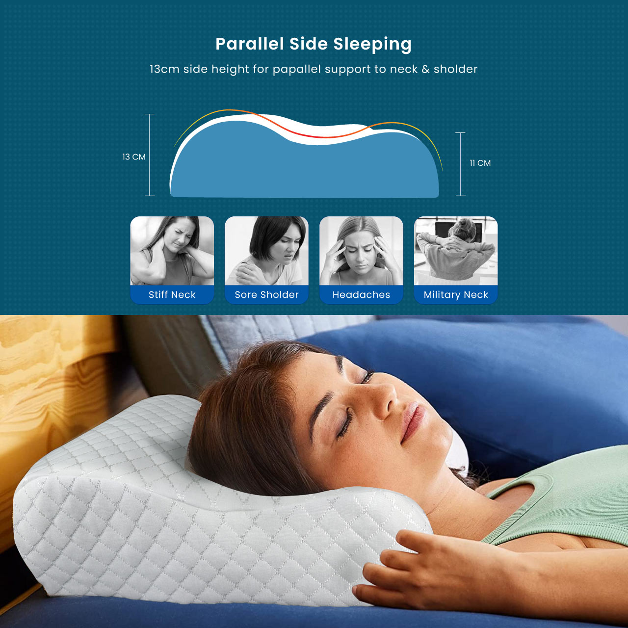 High Quality King Size 40x70 (11x13) Knitted Anti Snore Contour Cervical Neck Support Memory Foam Pillow with Washable Grey Cover - Cotton Home
