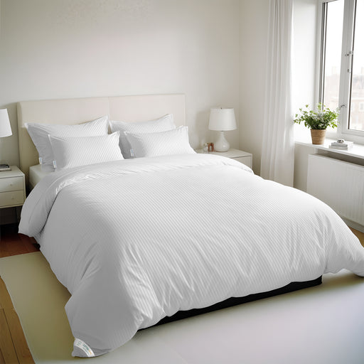 6 Piece Duvet Cover Set 220x240cm Queen - White Stripe - Cotton Home