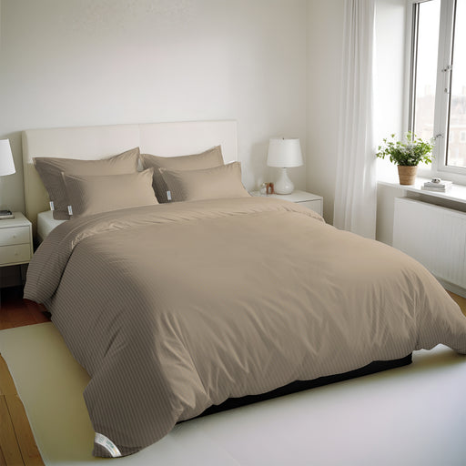 6 Piece Duvet Cover Set 240x260cm King - Light Brown Stripe - Cotton Home