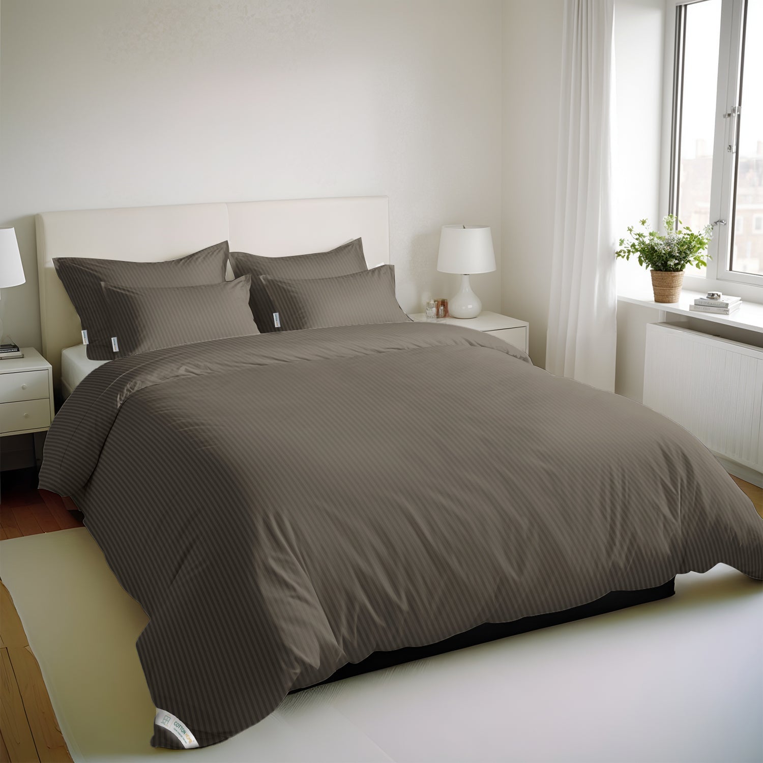 6 Piece  Duvet Cover Set 220x240cm King - Gray Stripe - Cotton Home