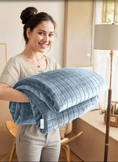 Elegant Square Design Blanket Single Size 150x220 Sky Blue - Cotton Home