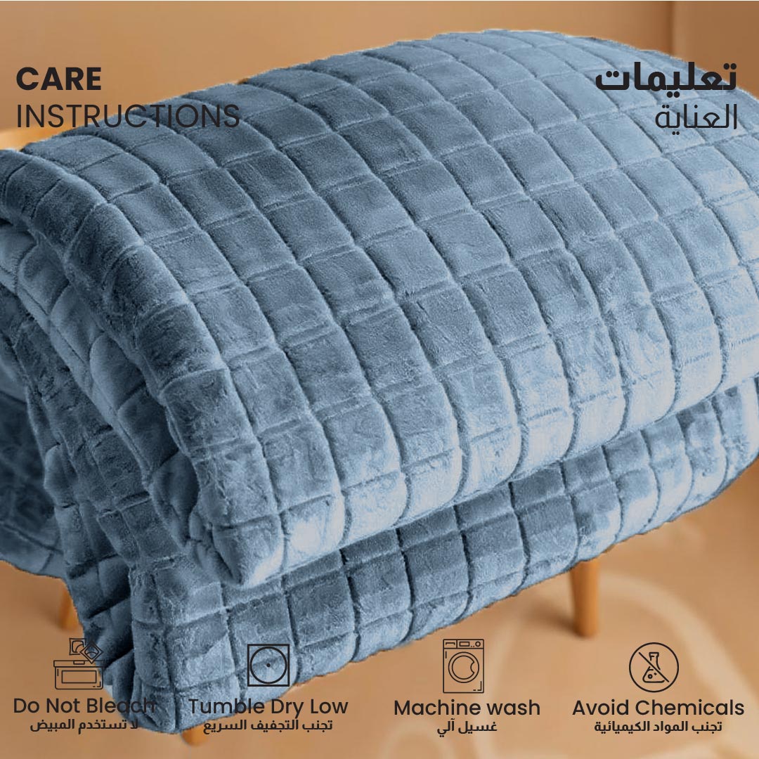 Elegant Square Design Blanket Single Size 150x220 Sky Blue - Cotton Home