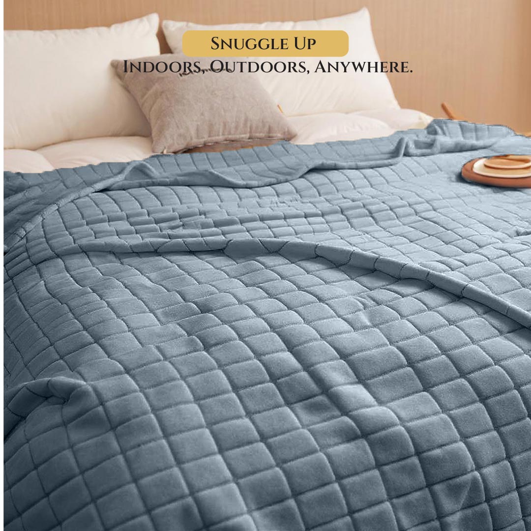 Elegant Square Design Blanket Single Size 150x220 Sky Blue - Cotton Home