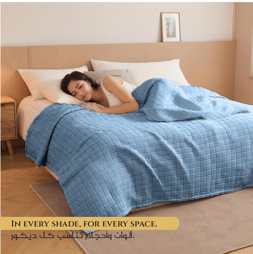 Elegant Square Design Blanket Single Size 150x220 Sky Blue - Cotton Home