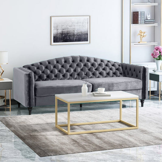 Nova 3-Seater Velvet Sofa with Square Arms – L220cm x W60cm x H85cm, Grey Comfortable & Stylish Sofa for Living Room - Cotton Home