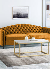Nova 3-Seater Velvet Sofa with Square Arms – L220cm x W60cm x H85cm, Gold Comfortable & Stylish Sofa for Living Room - Cotton Home