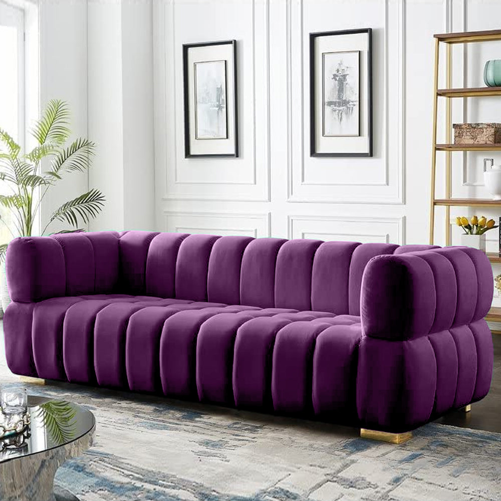 Gwen 3 Seater Sofa Velvet Fabric - Purple - L231cm x W89cm X 75cm - Cotton Home