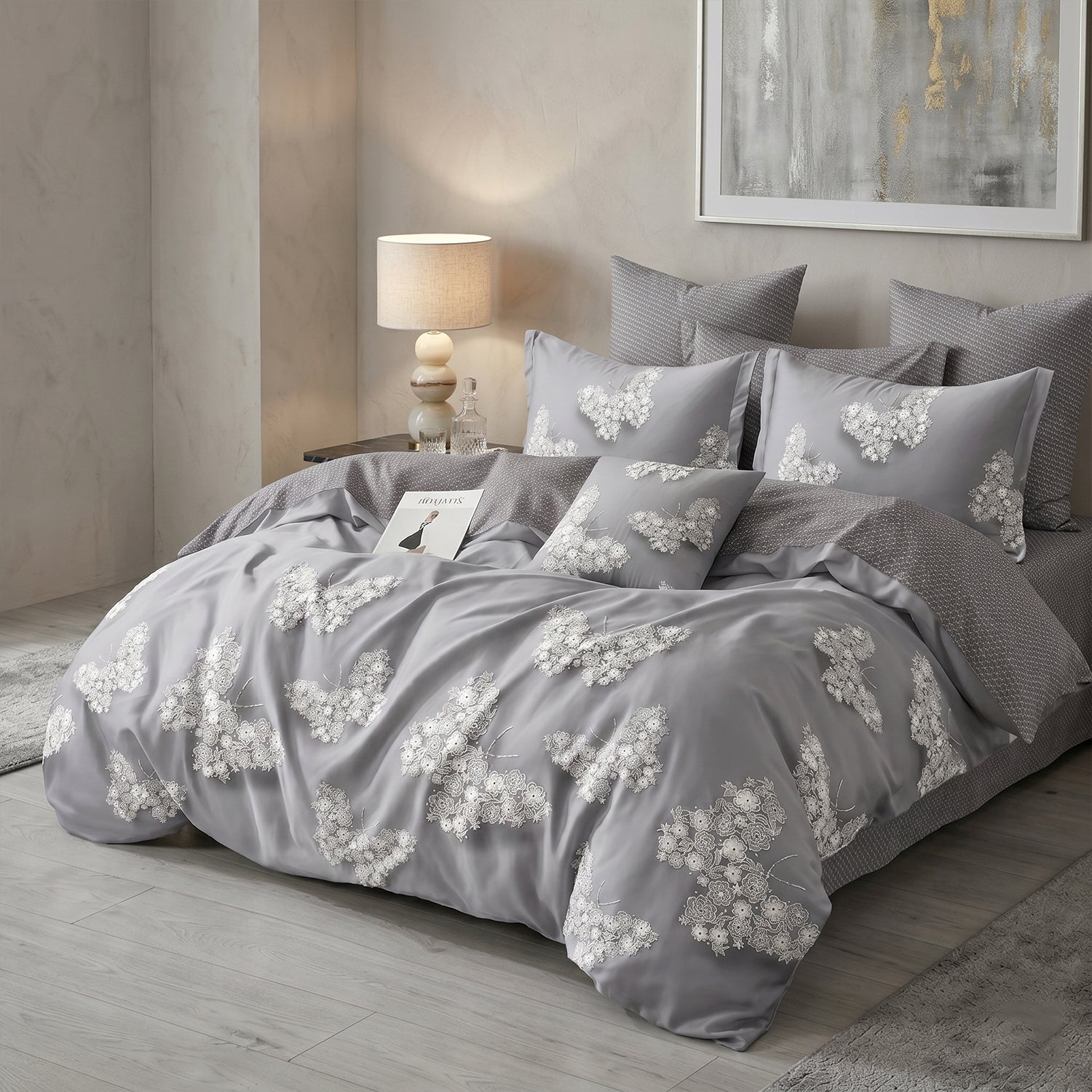 6 Pieces Duvet Cover Set –  220x240cm – Elegant Floral Bedding 01