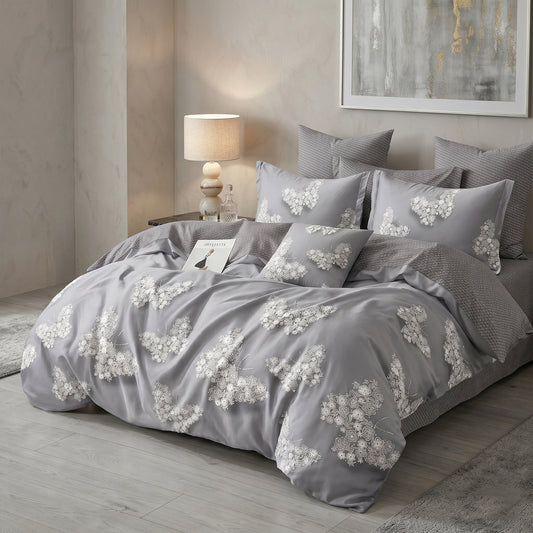 6 Pieces Duvet Cover Set –  220x240cm – Elegant Floral Bedding 01