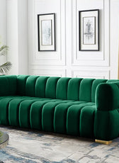 Gwen 3 Seater Sofa - Luxurious Emerald Green Velvet Upholstery - Spacious L231cm x W89cm x H75cm - Cotton Home