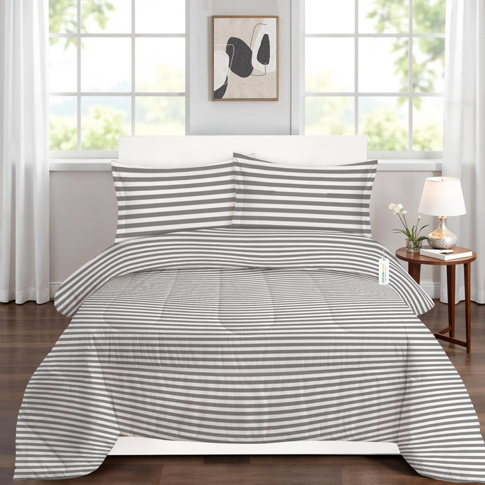 Premium Cotton 4PC Comforter Set 160x220cm Grey Stripe