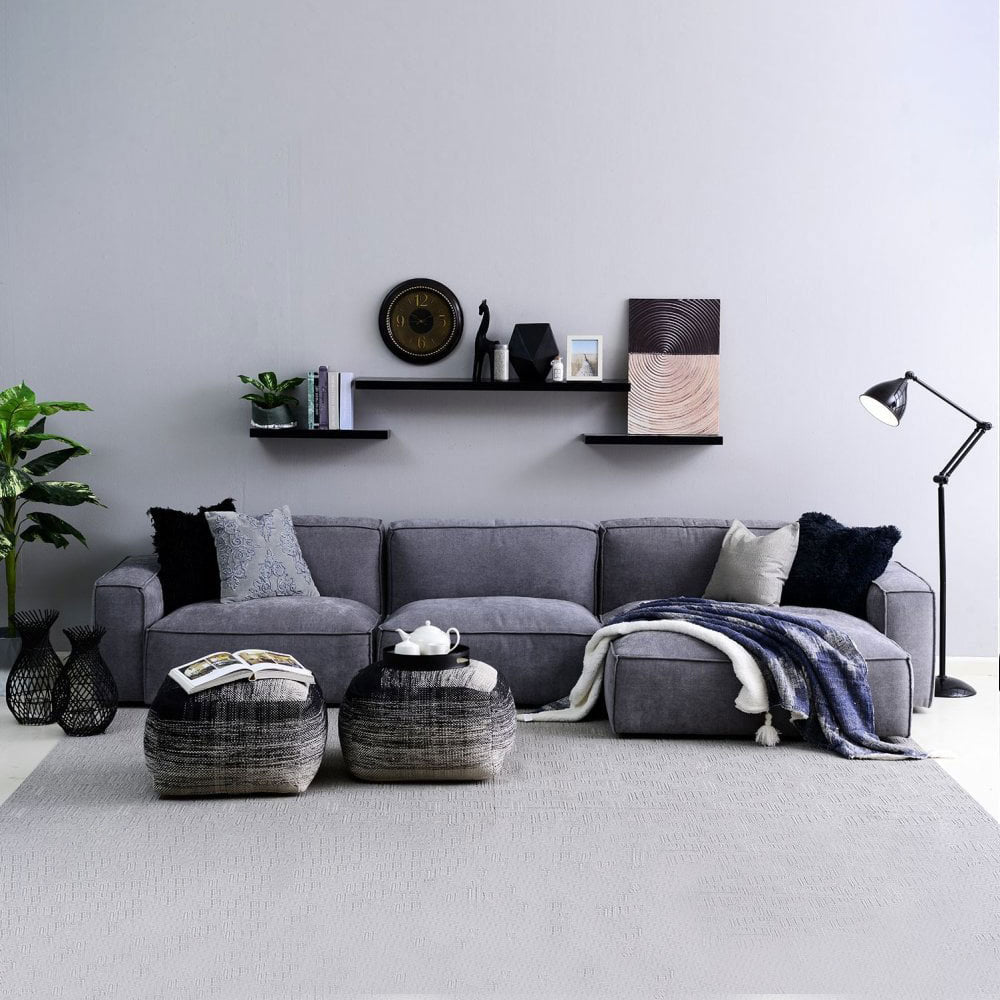 Plufflair L-shape Velvet Grey Sofa - Cotton Home