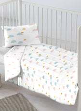 3Piece Baby Crib Comforter Set 90x120 Cotton Comforter, Filled Pillow & Pillow Cover – Pastel Clouds