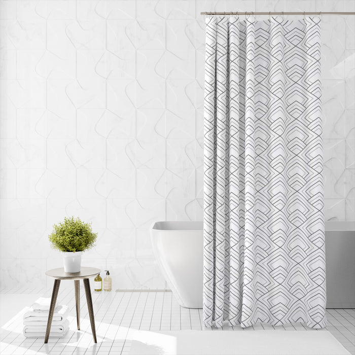 Shower Curtain Printed Fabric with Hooks 180x180 Cm - Rinse - Cotton Home