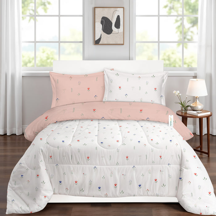 Premium Cotton 4PC Comforter Set 160x220cm Peach Blossom