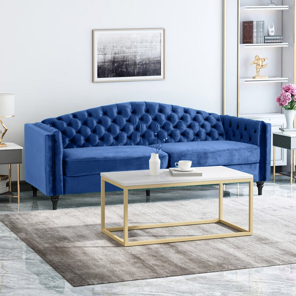 Nova 3-Seater Velvet Sofa with Square Arms – L220cm x W60cm x H85cm, Comfortable & Stylish Sofa for Living Room - Cotton Home