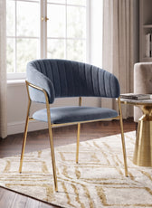 Luxury Grey Velvet Dining Chair with Gold Stainless Steel Legs 75 x 55 x 52 cm