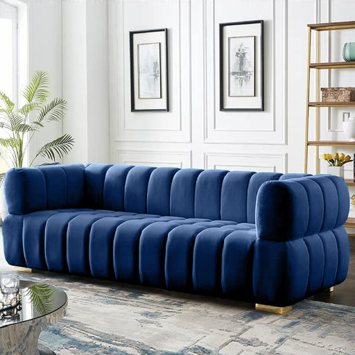 Gwen 3 Seater Sofa Velvet Fabric - Navy Blue - L231cm x W89cm X 75cm - Cotton Home