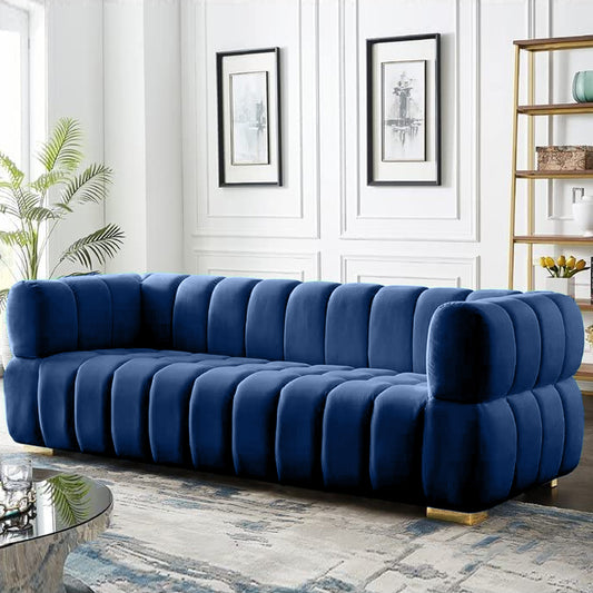 Gwen 3 Seater Sofa Velvet Fabric - Navy Blue - L231cm x W89cm X 75cm - Cotton Home