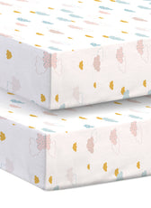 Premium Cotton 2PC Crib Sheets (120x60 cm) Soft, Breathable, Fitted Baby Mattress Sheets Pastel Clouds