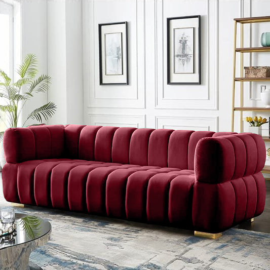 Gwen 3 Seater Sofa Velvet Fabric - Red - L231cm x W89cm X 75cm - Cotton Home