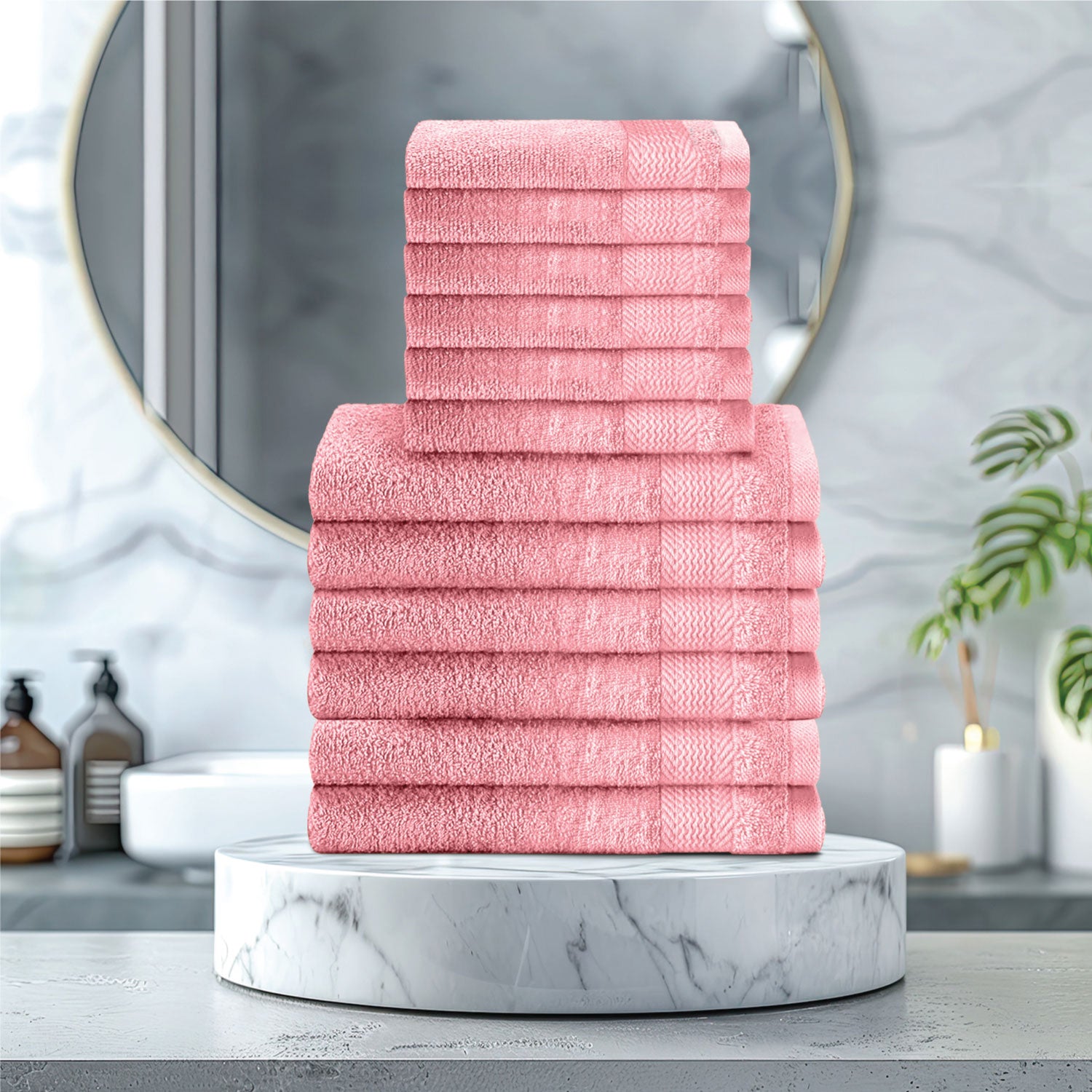 Cotton Face Towel and Hand Towel 12 Piece Set-Soft Feel, Quick Dry, Highly Absorbent Durable Towels - Cotton Home