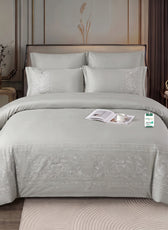 Embroidered 6-Piece King Duvet Cover Set Floral Grey Microfiber Bedding Set 220×240cm