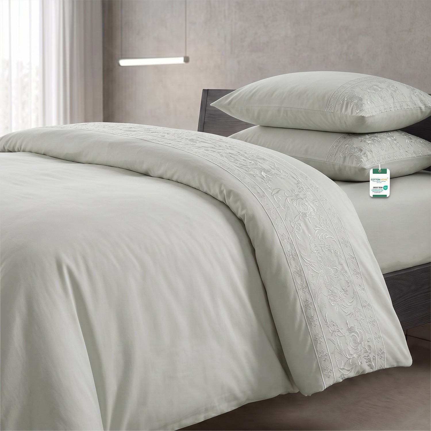 Embroidered 6-Piece King Duvet Cover Set Floral Grey Microfiber Bedding Set 220×240cm