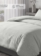 Embroidered 6-Piece King Duvet Cover Set Floral Grey Microfiber Bedding Set 220×240cm