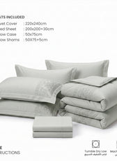 Embroidered 6-Piece King Duvet Cover Set Floral Grey Microfiber Bedding Set 220×240cm