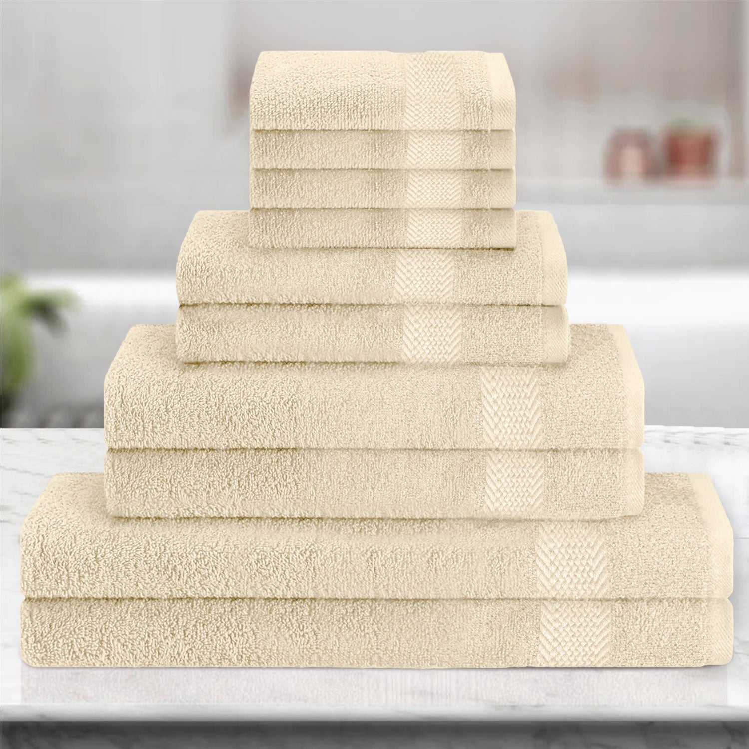 Cotton Towels 10 Piece Set-Soft Feel, Quick Dry, Highly Absorbent Durable Towels - Cotton Home