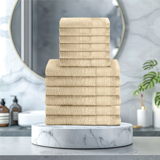 Cotton Face Towel and Hand Towel 12 Piece Set-Soft Feel, Quick Dry, Highly Absorbent Durable Towels - Cotton Home