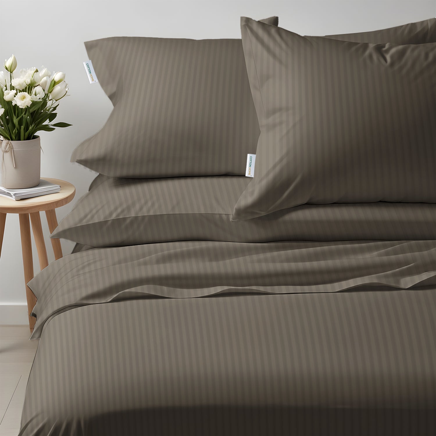 6 Piece  Duvet Cover Set 240x260cm King - Gray Stripe - Cotton Home