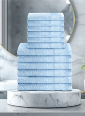 Cotton Face Towel and Hand Towel 12 Piece Set-Soft Feel, Quick Dry, Highly Absorbent Durable Towels - Cotton Home